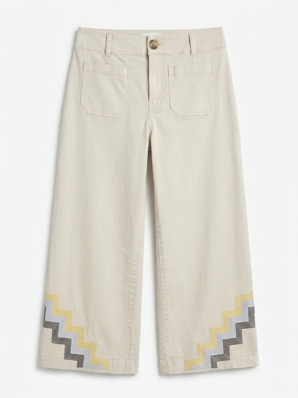 Maeve Anthropologie Colette Embroidered Wide-Leg Pant, Cropped, High-Rise Waist